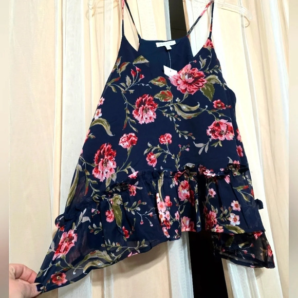 NWT Patrons of Peace Floral Print Tank Top Blouse w/ Ruffle Hem, Sz Medium. - Picture 2 of 12